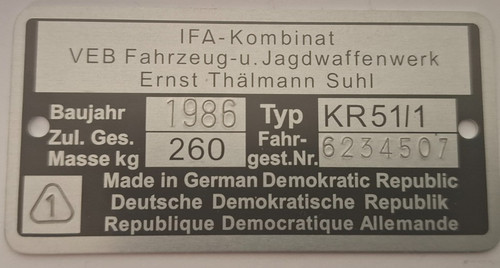 Typenschild kr51 auch - typenschild,